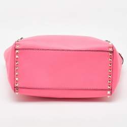 Pre Owned Valentino Hot Pink Leather Medium Rockstud Trapeze Tote