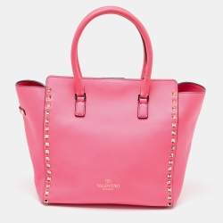 Pre Owned Valentino Hot Pink Leather Medium Rockstud Trapeze Tote