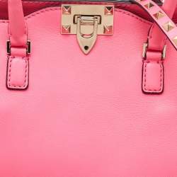 Pre Owned Valentino Hot Pink Leather Medium Rockstud Trapeze Tote