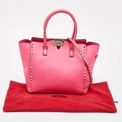 Pre Owned Valentino Hot Pink Leather Medium Rockstud Trapeze Tote