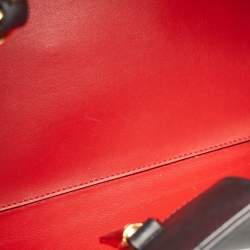 Pre Owned Valentino Black/White Leather Medium VLogo Escape Tote