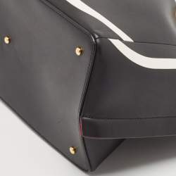 Pre Owned Valentino Black/White Leather Medium VLogo Escape Tote