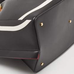 Pre Owned Valentino Black/White Leather Medium VLogo Escape Tote