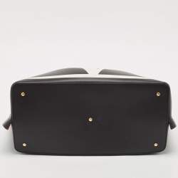 Pre Owned Valentino Black/White Leather Medium VLogo Escape Tote