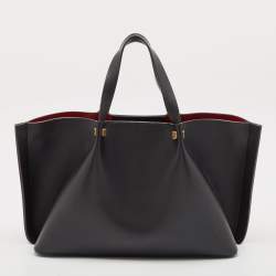 Pre Owned Valentino Black/White Leather Medium VLogo Escape Tote