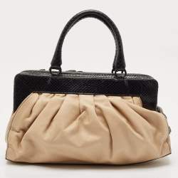 Valentino Beige/Black Leather and Watersnake Lacca Fleur Frame Satchel