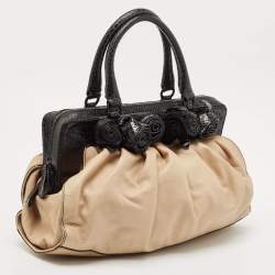 Valentino Beige/Black Leather and Watersnake Lacca Fleur Frame Satchel