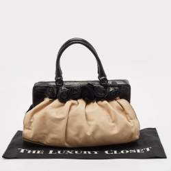 Valentino Beige/Black Leather and Watersnake Lacca Fleur Frame Satchel