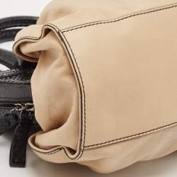 Valentino Beige/Black Leather and Watersnake Lacca Fleur Frame Satchel