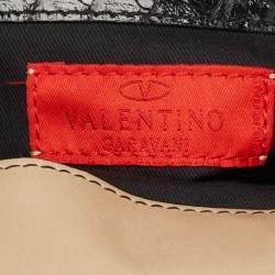 Valentino Beige/Black Leather and Watersnake Lacca Fleur Frame Satchel