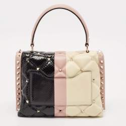 Valentino Tricolor Quilted Leather and Snakeskin Medium Candystud Top Handle Bag