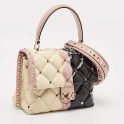 Valentino Tricolor Quilted Leather and Snakeskin Medium Candystud Top Handle Bag