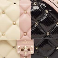 Valentino Tricolor Quilted Leather and Snakeskin Medium Candystud Top Handle Bag