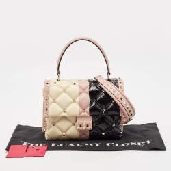 Valentino Tricolor Quilted Leather and Snakeskin Medium Candystud Top Handle Bag