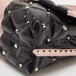 Valentino Tricolor Quilted Leather and Snakeskin Medium Candystud Top Handle Bag