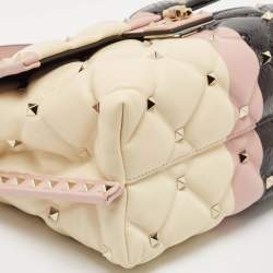 Valentino Tricolor Quilted Leather and Snakeskin Medium Candystud Top Handle Bag