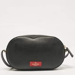 Pre Owned Valentino Black Leather Vlogo Walk Crossbody Bag