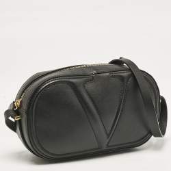 Pre Owned Valentino Black Leather Vlogo Walk Crossbody Bag