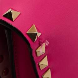 Pre Owned Valentino Hot Pink Leather Rockstud Flap Wristlet Clutch