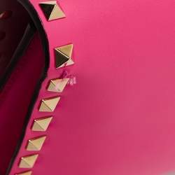 Pre Owned Valentino Hot Pink Leather Rockstud Flap Wristlet Clutch