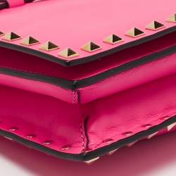 Pre Owned Valentino Hot Pink Leather Rockstud Flap Wristlet Clutch