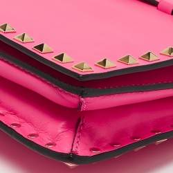 Pre Owned Valentino Hot Pink Leather Rockstud Flap Wristlet Clutch