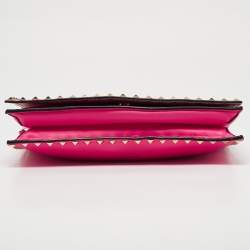 Pre Owned Valentino Hot Pink Leather Rockstud Flap Wristlet Clutch