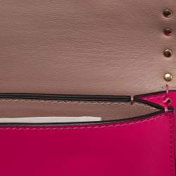 Pre Owned Valentino Hot Pink Leather Rockstud Flap Wristlet Clutch