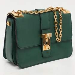 Valentino Green Leather Rockstud Shoulder Bag