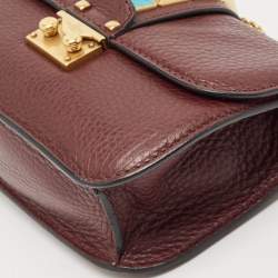 Pre Owned Valentino Burgundy Leather Small Rolling Rockstud Glam Lock Flap Bag