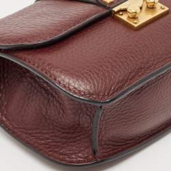 Pre Owned Valentino Burgundy Leather Small Rolling Rockstud Glam Lock Flap Bag