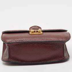 Pre Owned Valentino Burgundy Leather Small Rolling Rockstud Glam Lock Flap Bag