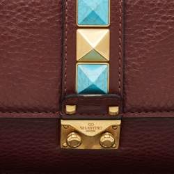 Pre Owned Valentino Burgundy Leather Small Rolling Rockstud Glam Lock Flap Bag