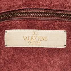 Pre Owned Valentino Burgundy Leather Small Rolling Rockstud Glam Lock Flap Bag