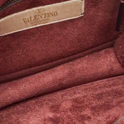 Pre Owned Valentino Burgundy Leather Small Rolling Rockstud Glam Lock Flap Bag