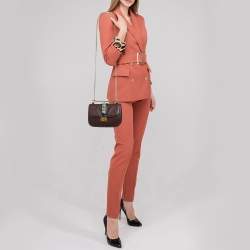 Pre Owned Valentino Burgundy Leather Small Rolling Rockstud Glam Lock Flap Bag