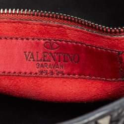 Valentino Black Quilted Crackle Leather Medium Rockstud Spike Top Handle Bag