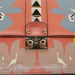 Pre Owned Valentino Multicolor Floral Leather Medium Rockstud Glam Lock Flap Bag