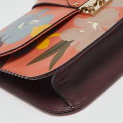 Pre Owned Valentino Multicolor Floral Leather Medium Rockstud Glam Lock Flap Bag