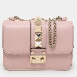 Valentino Light Pink Leather Mini Rockstud Glam Lock Shoulder Bag