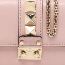 Valentino Light Pink Leather Mini Rockstud Glam Lock Shoulder Bag