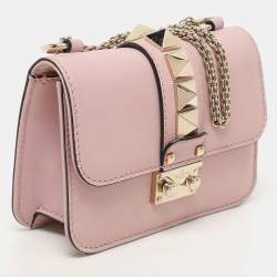 Valentino Light Pink Leather Mini Rockstud Glam Lock Shoulder Bag