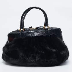 Valentino Black Snakeskin and Fur Frame Satchel