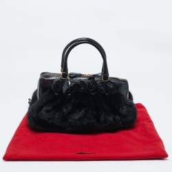 Valentino Black Snakeskin and Fur Frame Satchel