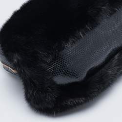 Valentino Black Snakeskin and Fur Frame Satchel