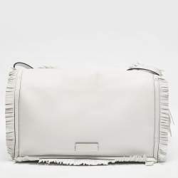 Pre Owned Valentino White Leather Fringe Tassel Flap Shoulder Bag