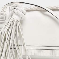 Pre Owned Valentino White Leather Fringe Tassel Flap Shoulder Bag