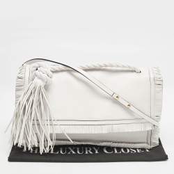 Pre Owned Valentino White Leather Fringe Tassel Flap Shoulder Bag