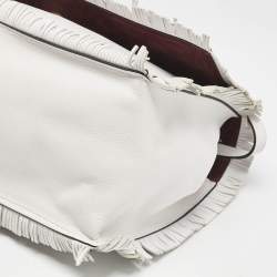 Pre Owned Valentino White Leather Fringe Tassel Flap Shoulder Bag