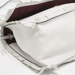 Pre Owned Valentino White Leather Fringe Tassel Flap Shoulder Bag